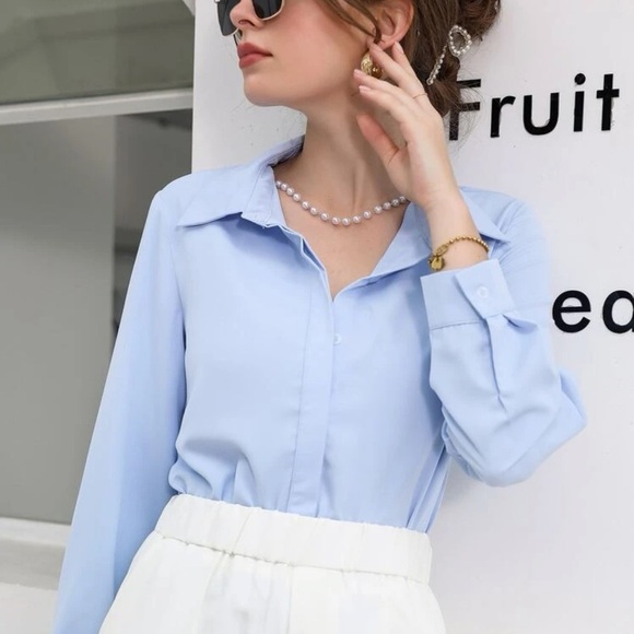 Oversized buttonup shirt minimalist business blue - Picture 1 of 3